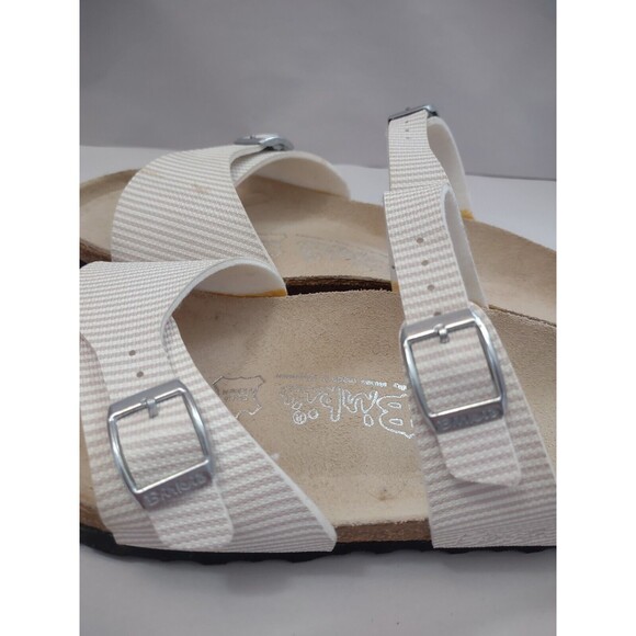 Birkenstock Birki's Sandals Women's Size 38/7 Tan White Striped Aziza - Picture 7 of 10